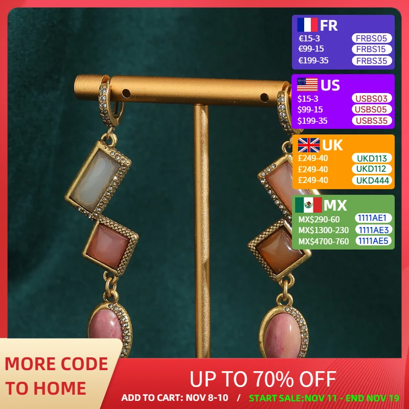 

Vintage Pink Rose Quartz Drop Earrings Long For Woman Elegant Square Oval Natural Stone Antique Jewelry Gold Color Gift Luxury