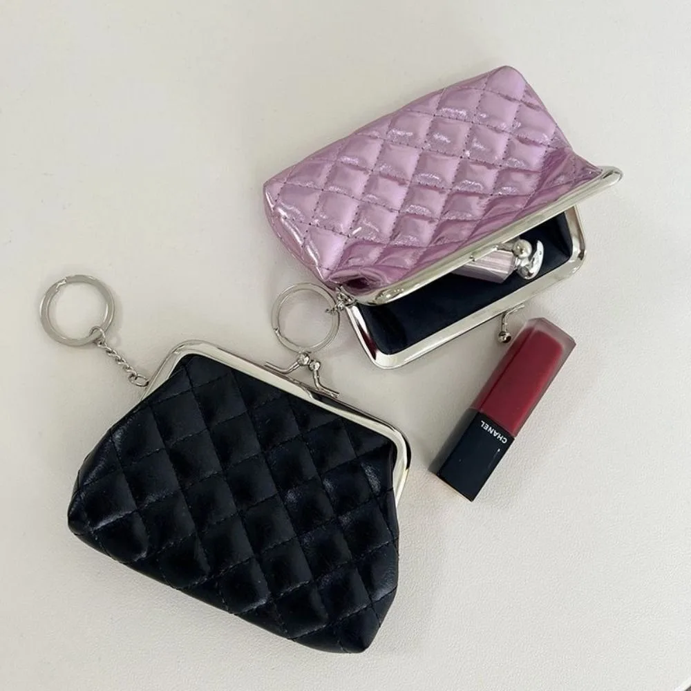 Portamonete con cerniera tascabile con bottoni in metallo retrò Portamonete in pelle PU con rossetto Borsa a portafoglio con portachiavi Portafoglio piccolo da donna