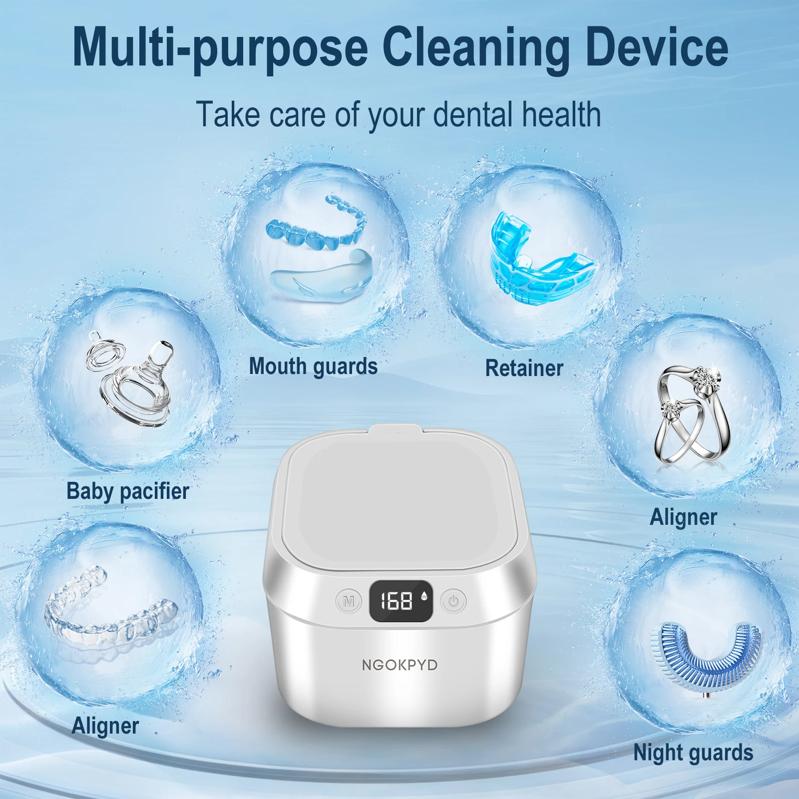 Ultrasonic UV Cleaner for Dentures 220mL 45000HZ 360 Degree Deep Cleaning Automatic Cleaning Ultrasonic Dental for Retainer