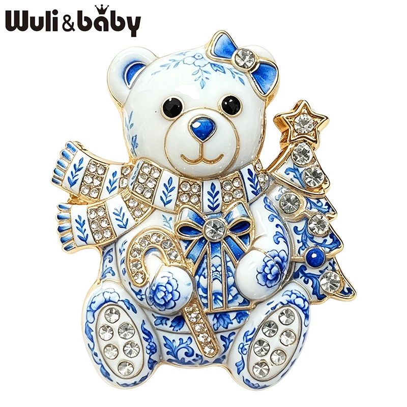 Wuli&baby Weihnachtsbär-Broschen für Frauen Unisex 2-farbige Strass-Broschen Niedliche Tier-Neujahrs-Party Casual-Broschen Geschenke – Detail 1