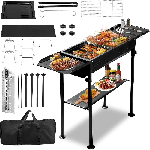 

Portable Charcoal Grill Foldable BBQ Grill with Storage Shelf & Carry Bag for Outdoor Camping Picnic Beach Party Cooking