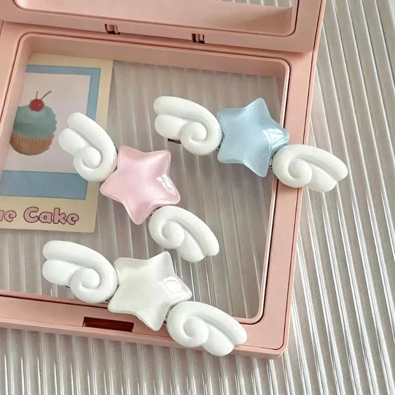 Korean Trendy Mini Duckbill Hair Clips Star Wing Pattern Non Slip Bangs Clips Fashion Hair Accessories for Teens Wear