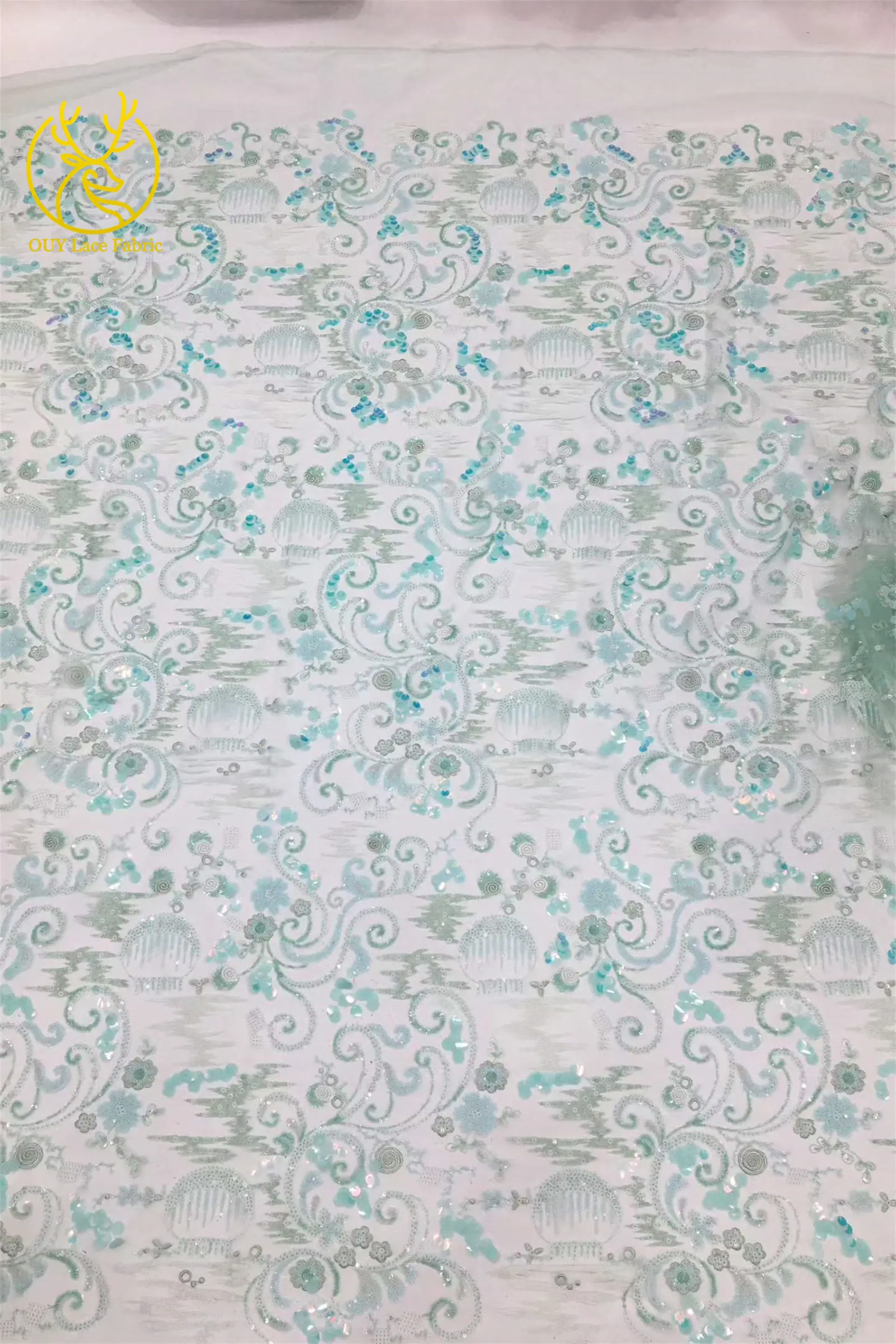 Nigerianischer Pailletten-Spitzenstoff 2026 Hochwertiger Afrikanischer Pailletten-Tüll für Damen-Abendkleider und Ballkleider zum Nähen – Detail 18