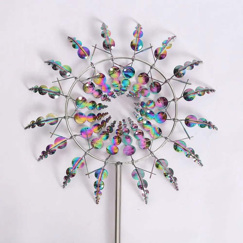 Wind Powered Metal Windmill Rust Resistant Double Leaf Windmill Rotating Ground Mounted Rotating Kinetic Sculpture Yard Decor