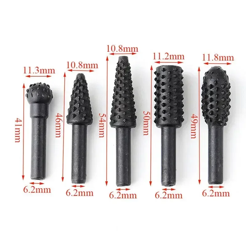 5 stks Rasp Bestand Boren Rasp Set Boor Grinder Boor Rasp Voor Houtbewerking Carving Tool 1/4 "Ronde Schacht Rotary Burr Set