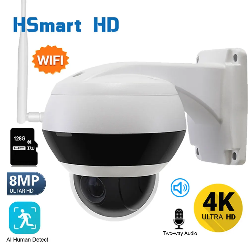 New 4K 8MP Wifi Metal Dome PTZ Camera Outdoor Humanoid Tracking IP Camera Indoor 2-way Audio H.265 Wireless Surveillance Cameras