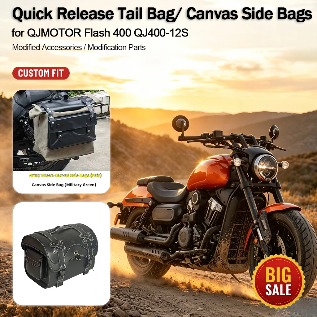 Motorcycle Quick Detach Canvas Saddle Bags Rear Tail Storage Bags Mod Parts for QJMOTOR Flash 400 QJ400-12S