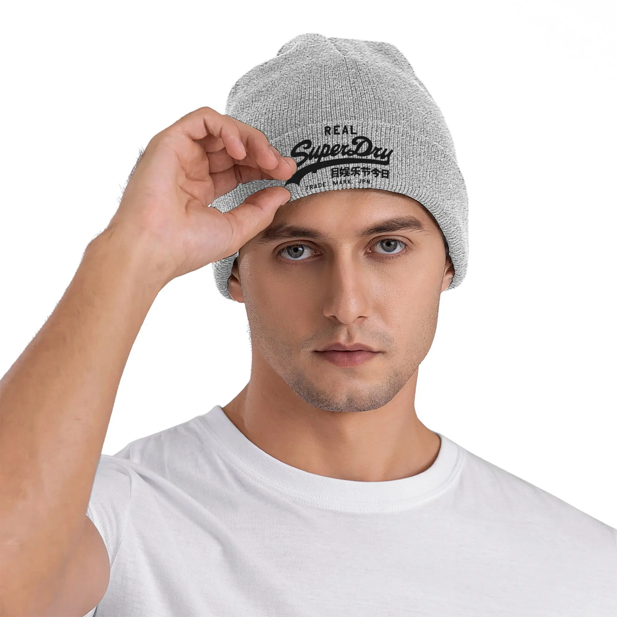 Superdry Real Merch Winter Knit Cuff Beanie For Men Women Letter Printed Skull Knitted Hat Cap Bonnet Knit Hat