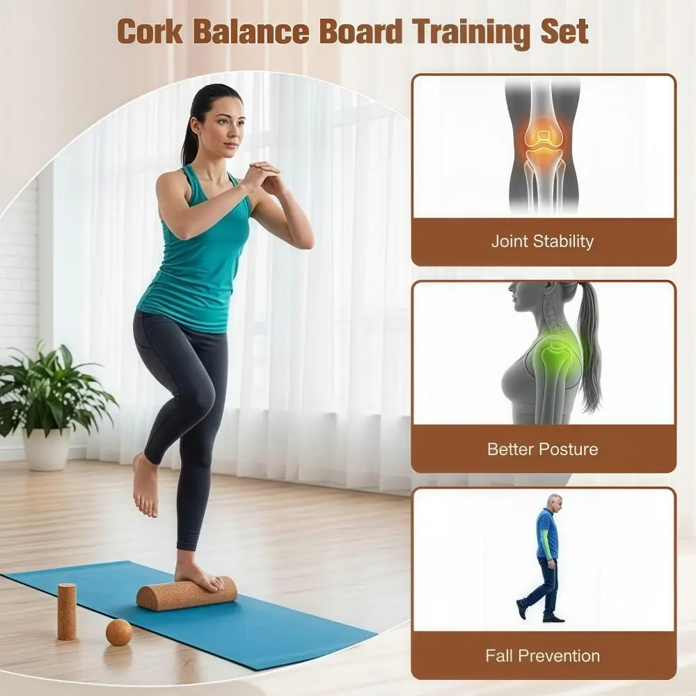 Cork Balance Board Enhanced Foot Function Ankle Stability Trainer Foot Strengthener Portable Semicircle Yoga Massage Column