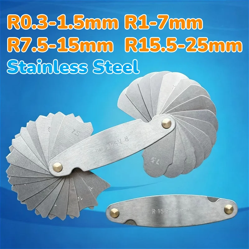 R0.3-1.5mm R1-7mm R7.5-15mm R15.5-25mm Stainless Steel Measuring Tool For Radius Gauge High-Precision R-Gauge Arc Measuring Tool