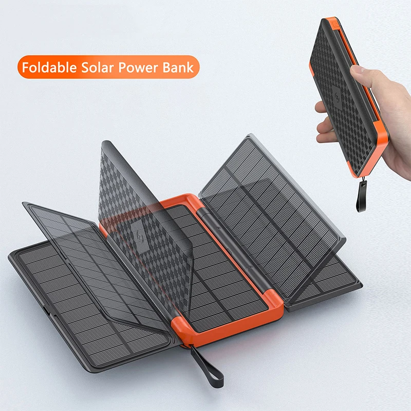 Folding Solar Power Bank 20000mAh with 3 Solar Panel Wireless Charger Powerbank for iPhone 16 Samsung Huawei Xiaomi Mi Poverbank