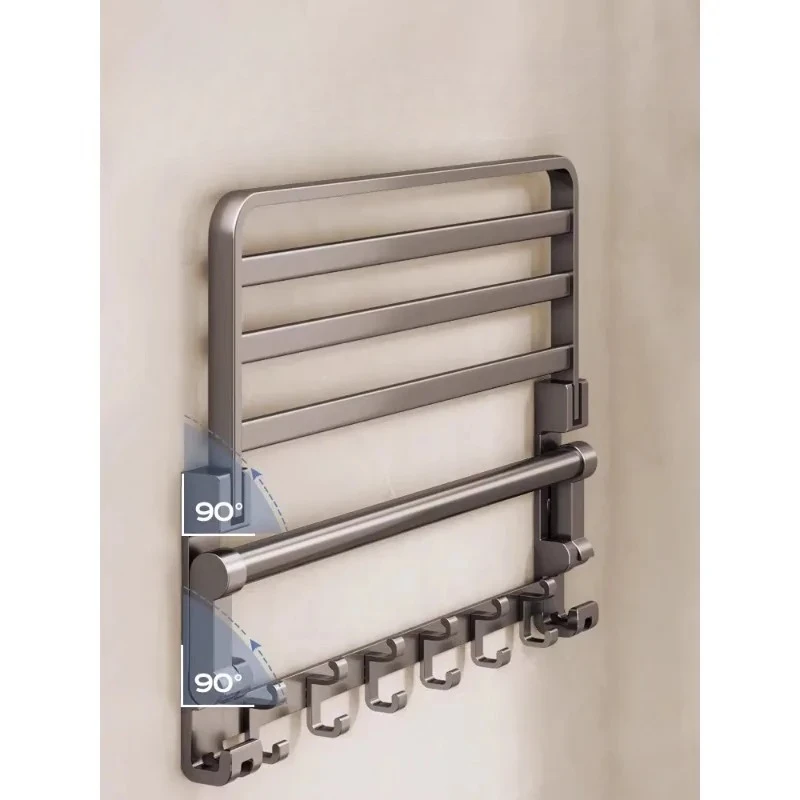 

Gun gray space aluminum bath towel rack (non-punching double-layer design): bathroom rack + towel hanging rod two-in-one, anti-c