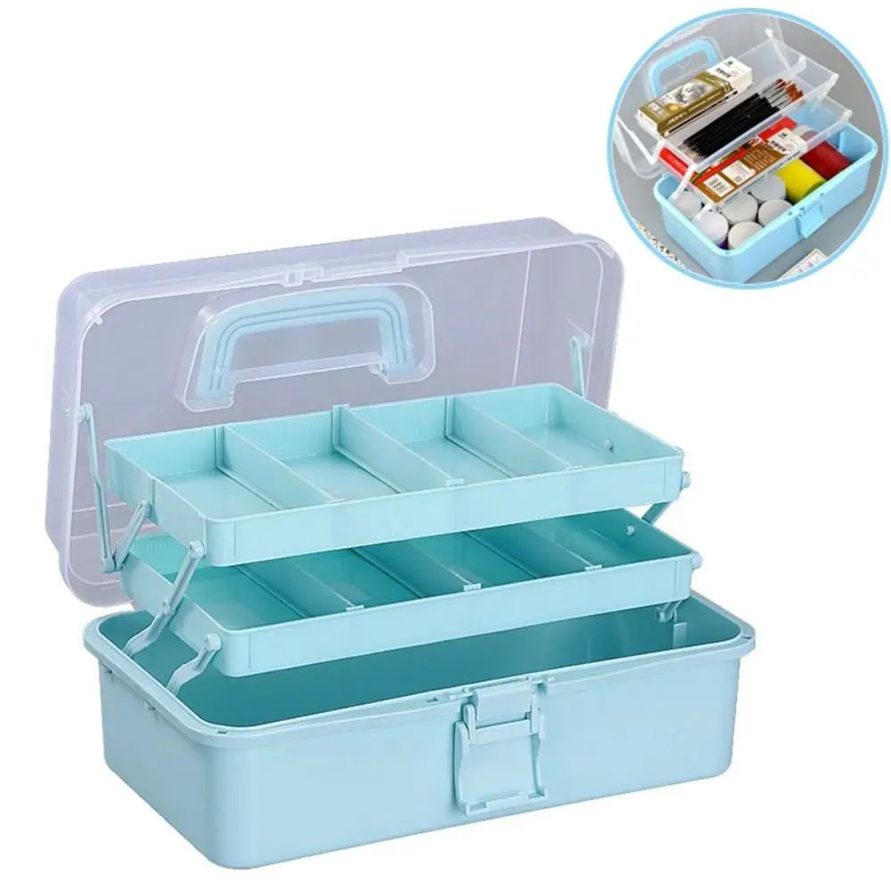 Three-layer Craft Storage Box Plastic Foldable Sewing Storage Box Transparent Large Capacity Portable Hardware Tool Box