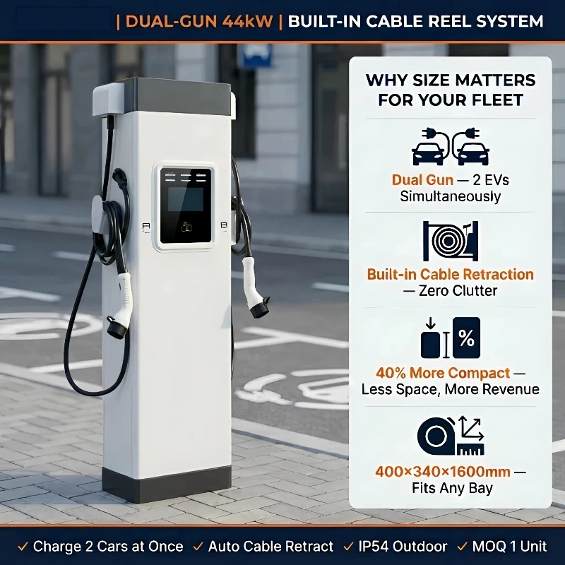 Custom high efficiency ac ev charging station 44kw dual gun type2 400v ip54 ocpp compatible for parking lot commercial operators