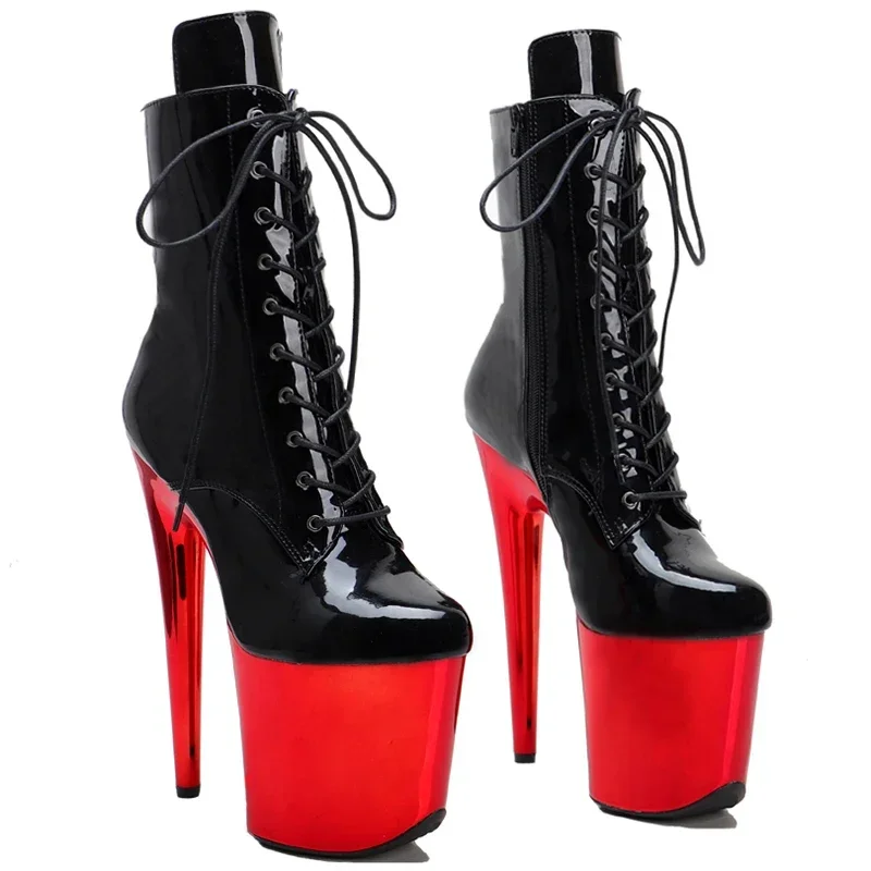 

Leecabe 20CM/8inch Black patent upper with Red electroplate high heel platform stripper heel Pole Dance boots