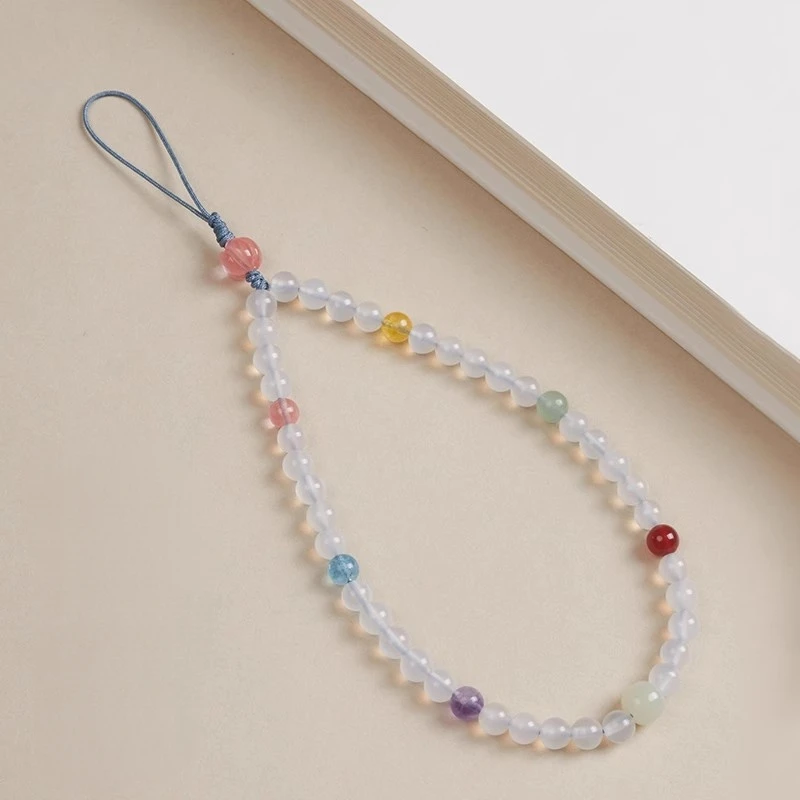 

Phone Accessory Natural White Agate MultiGemstone Handmade Short Phone Lanyard Hanger Strap Fashion Lucky and Happies