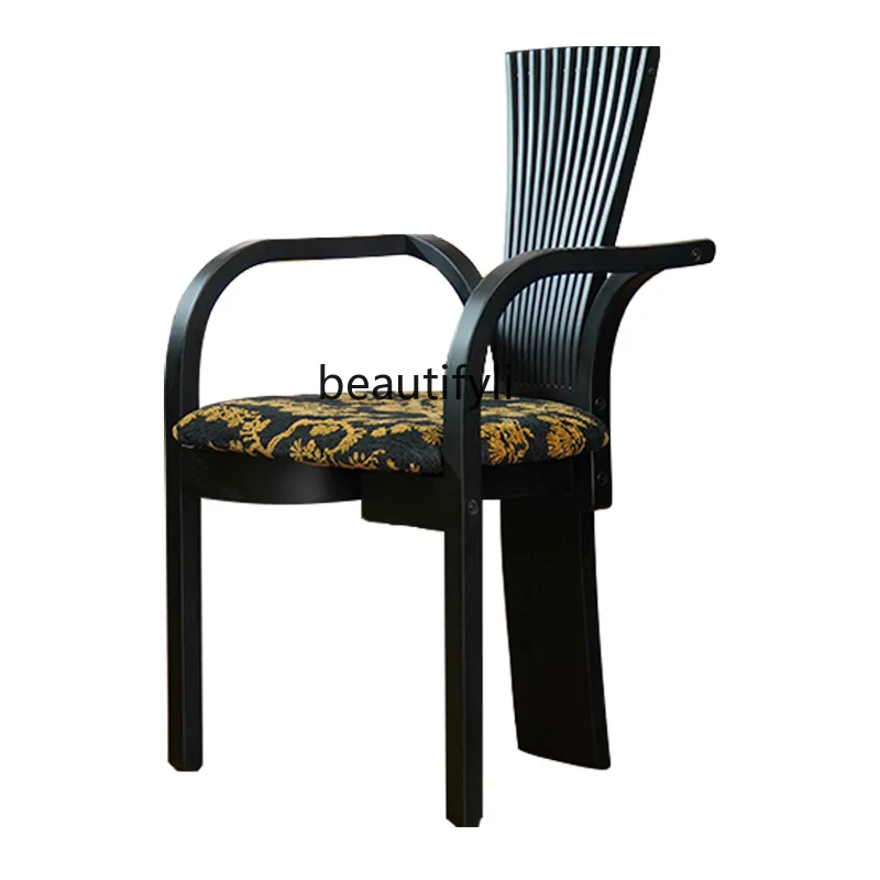 Medieval style solid wood dining chair French retro armchair creative backrest household dining table and chairs