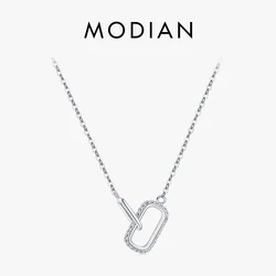 MODIAN Romantic Lock Design Sparkling Clear CZ Necklace 925 Sterling Silver Chain Necklace For Women Fine Jewelry Wedding Gift