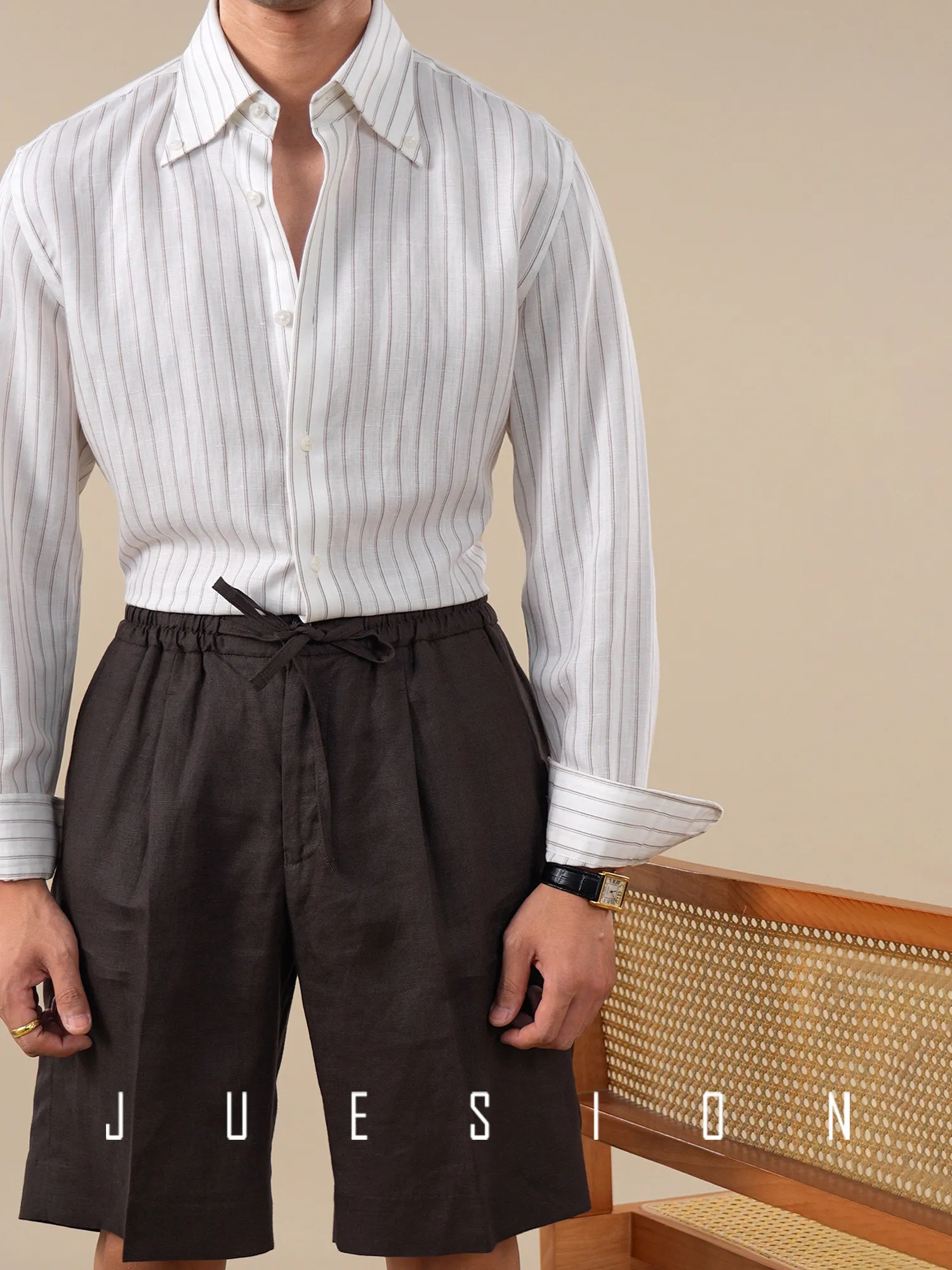 Pure linen breathable shorts men's summer thin loose drawstring casual minimalist old money wind five-point pants