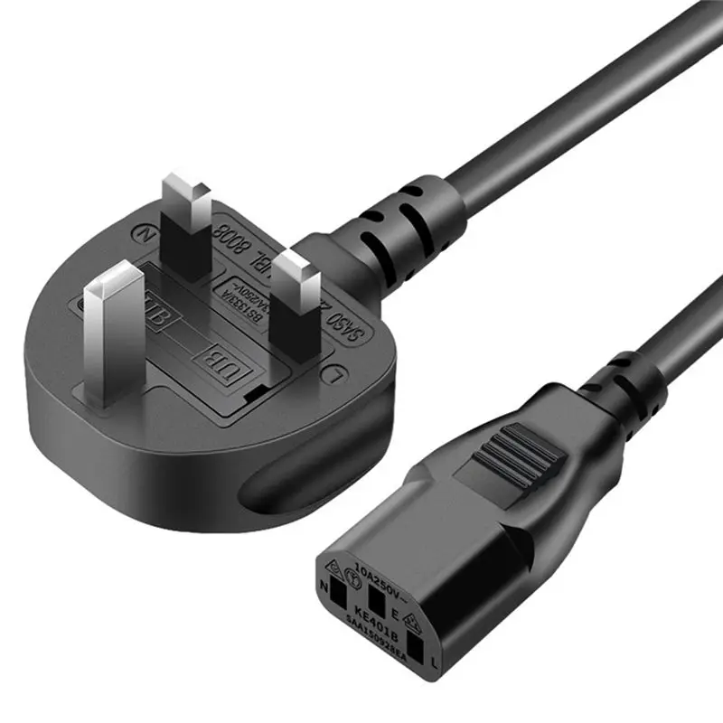 N34R-UK Plug AC Power Supply Cable 3-Pin 3X 0.75Mm2 Electrical Copper Wire 1.5M Length For Computers Monitors Rice Cookers Black