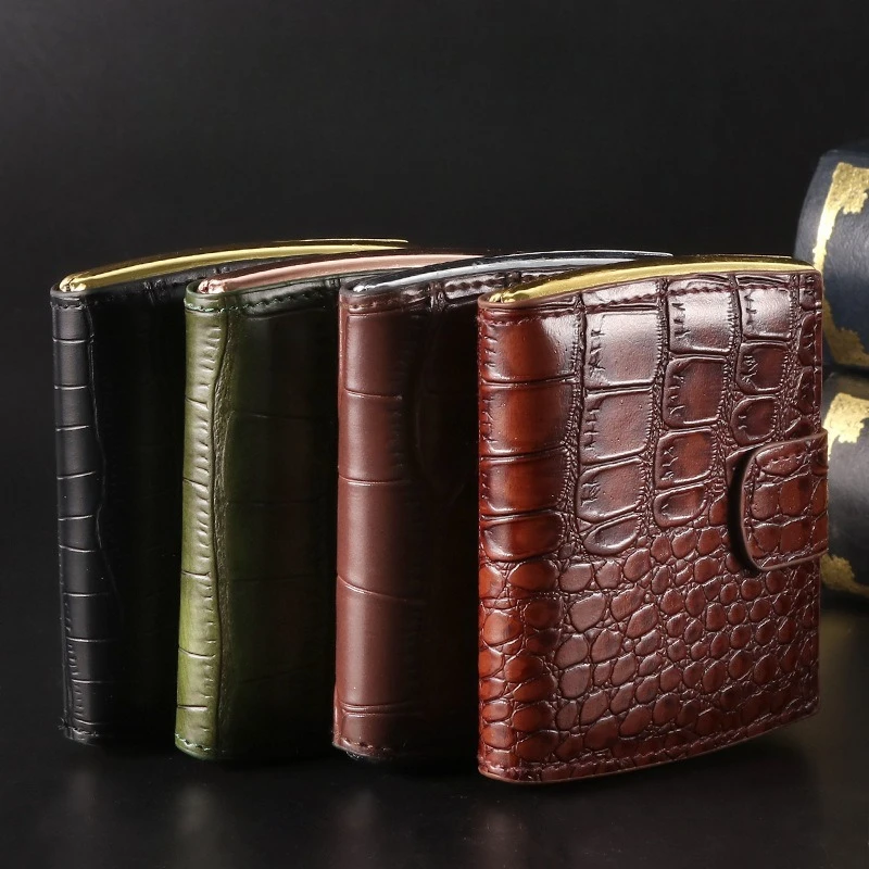 Classic and Fashionable 10-pack Individually Wrapped Men's Leather Cigarette Box Creative Gift Metal Clip Cigarette Box