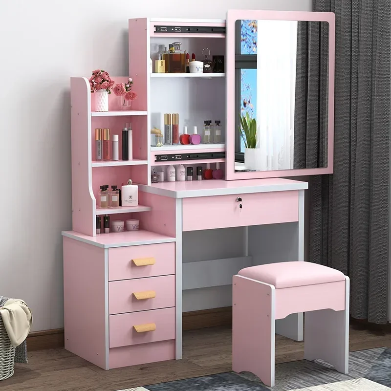 Dressing Table Vanity with Lighted Mirror Makeup Stool Desk with Mirror Storage Power Outlet and Drawers Color Lighting Modes