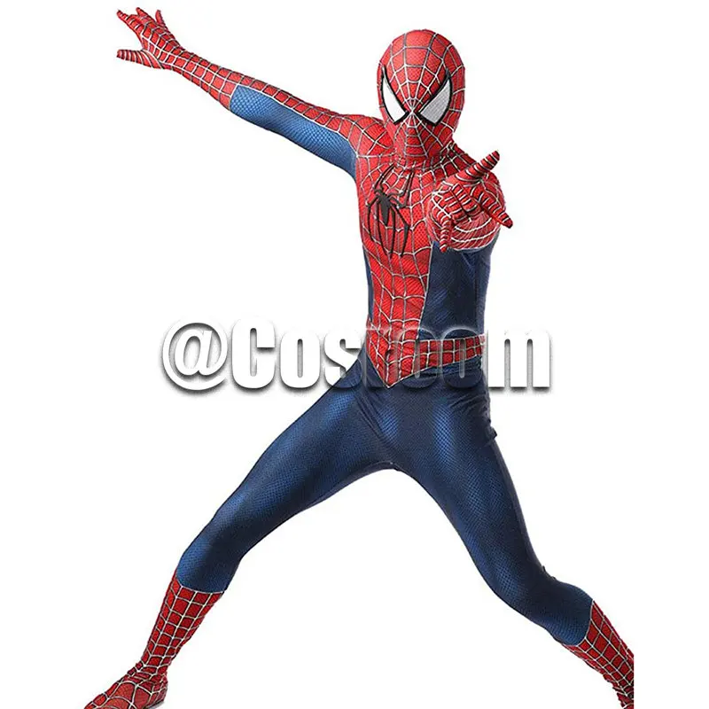 Super-herói Zentai Cosplay Costume para Adultos, Tobey Maguire, Homem-Aranha, Raimi, Homem-Aranha, Preto, Vermelho, Fato de Halloween