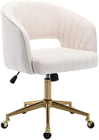 Home Office Chair Swivel Velvet Desk Chair Accent Armchair Upholstered Modern Tufted Chairs with Gold Base for Girls