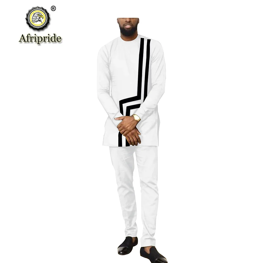 African Men Clothing Set Dashiki Shirt+ Ankara Pants Crop Top Tracksuit Outfit Blouse Pockets Tracksuit African Suits S1916030