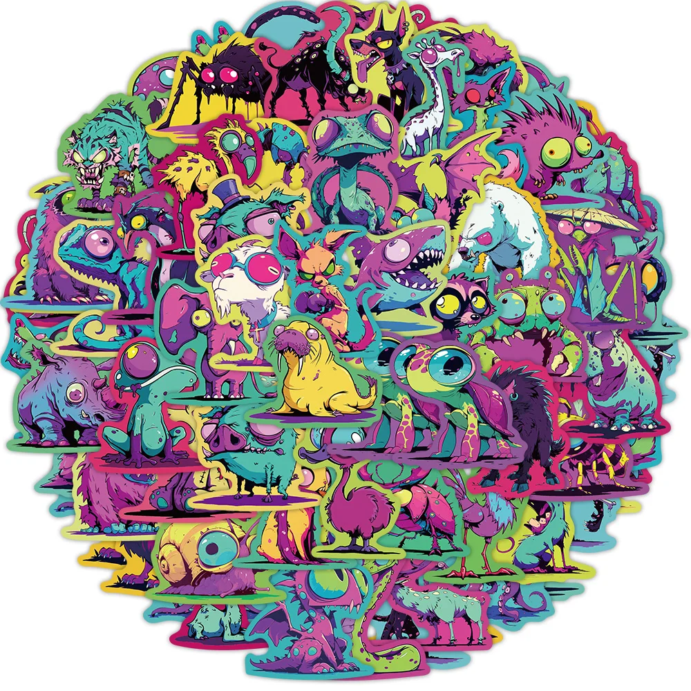 สติกเกอร์การ์ตูนสีสันสดใสลายชีววิทยาแปลกตา 50 ชิ้น สำหรับตกแต่งสเก็ตบอร์ด แล็ปท็อป DIY กันน้ำ ของเล่น