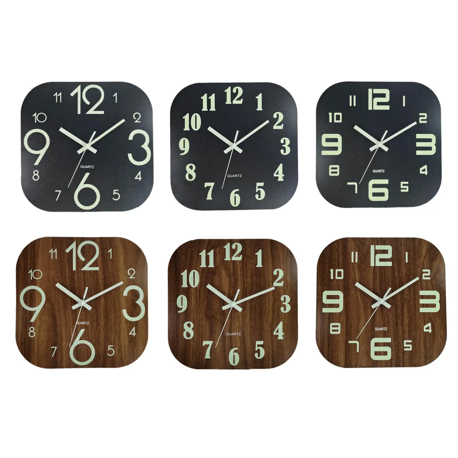 Wall Clock 30cm Wood Glow in Dark Non-Ticking Luminous for Bedroom Classroom