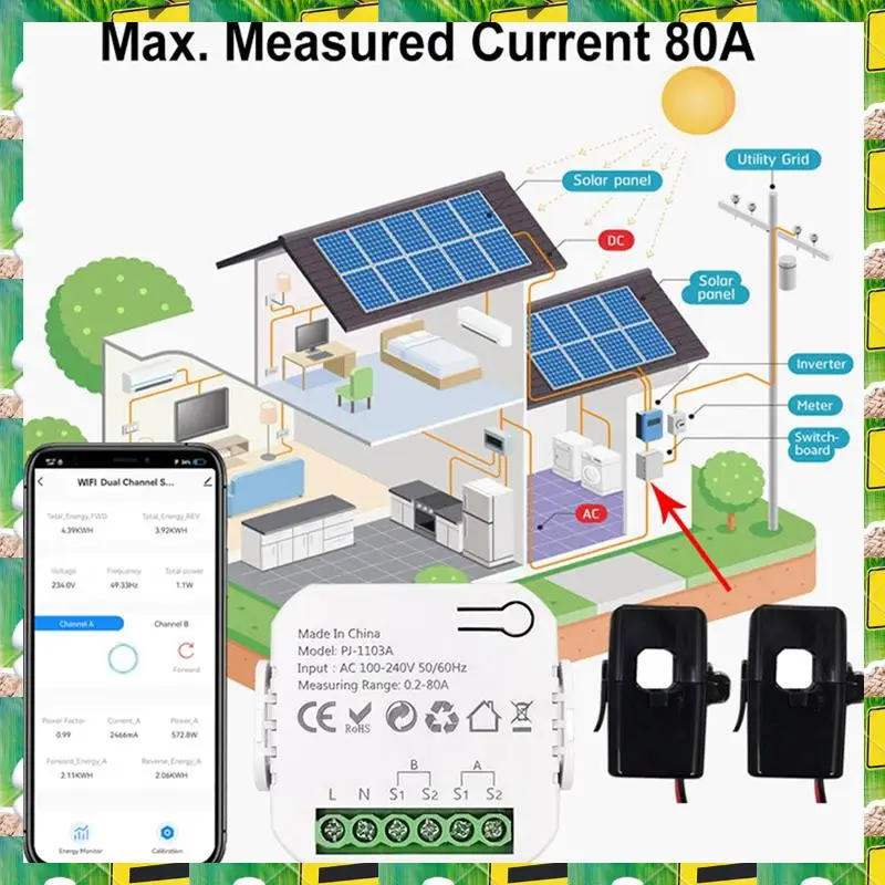 Tuya Smart Energy Meter Power Production Consumption Bidirectional Power Monitor 0.2-80A Support APP Control
