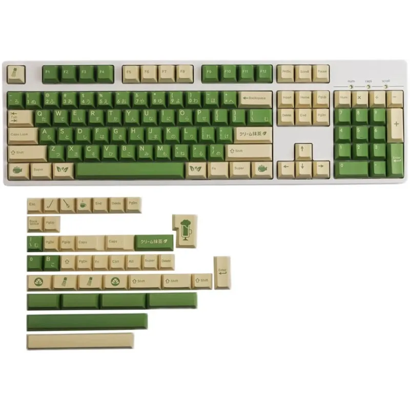 GMK Cream Matcha Keycap cherry Profile Keycaps PBT Double Shot Key Caps Set ISO Enter 7U Spacebar for Custom Mechanical Keyboard
