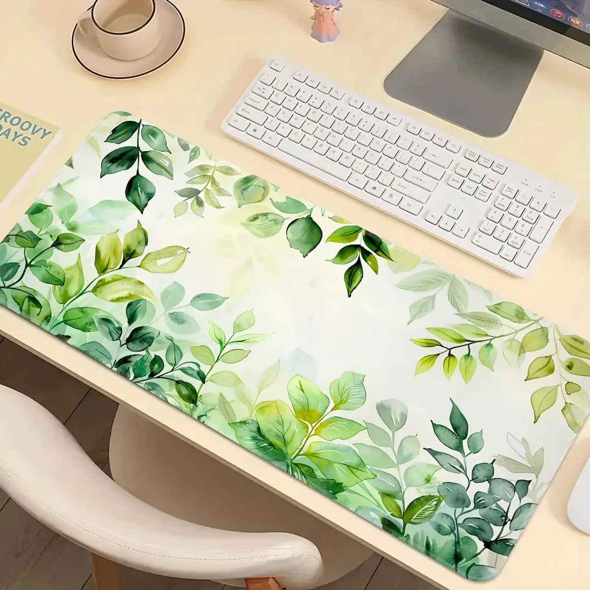 Light Leaf Pattern Mouse Pad Rubber Non Slip Thick Stable Base Multifunctional Desk Mat for Gaming Office Dorm Study