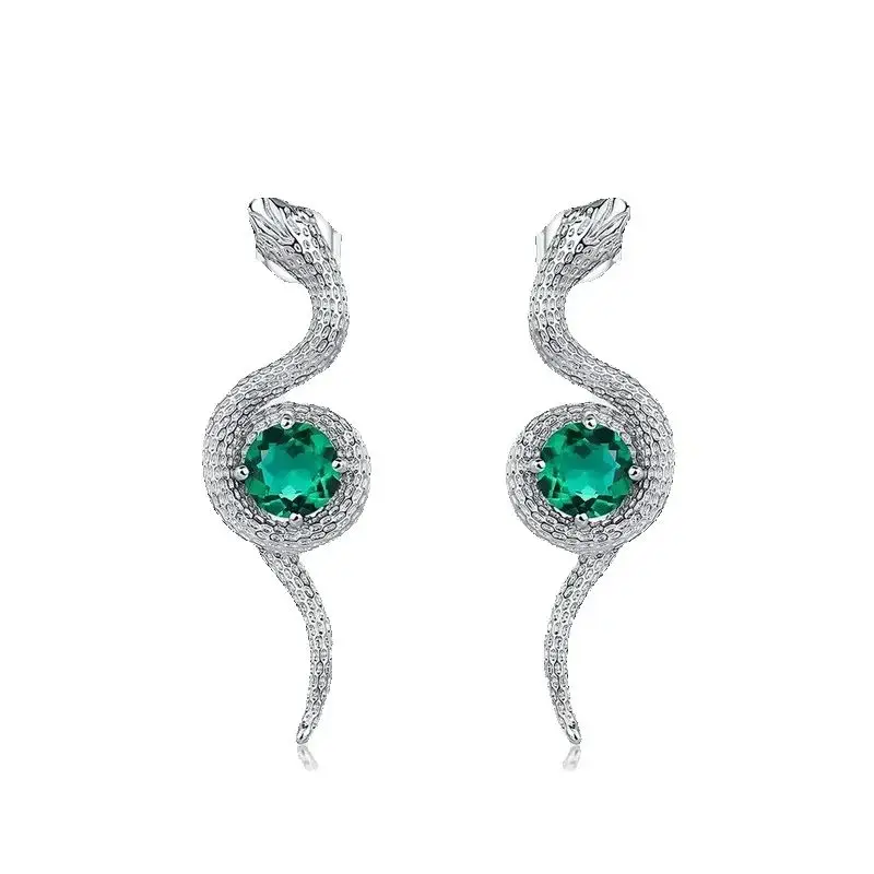 

WES Diamond Experimental Emerald Serpentine Women's Earrings Fashion Personality 925 Pure Silver Earrings Beautiful and Charmin