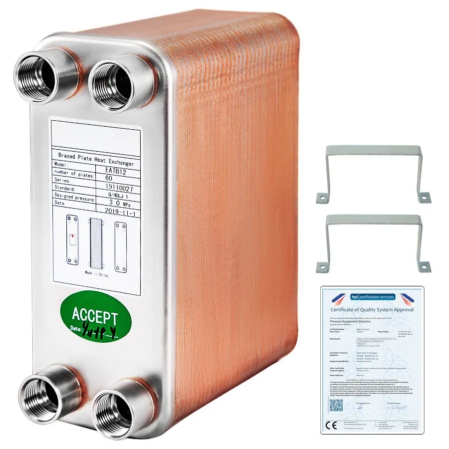 

Heat Exchanger 3x7.5 60 Plates Brazed Plate Heat Exchanger 316L 1 2 BSP FPT Heat Exchanger EATB12 Beer Wort Chiller for Hydron