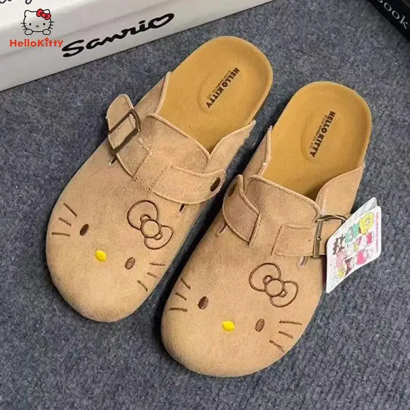 

Y2k MINISO Hello Kitty, милые аниме-тапочки, летние женские туфли на толстой подошве на плоской подошве, милые уличные нескользящие тапочки с героями мультфильмов, подарок для девочки