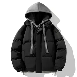 New Thick Warm Winter Jacket Men Puffer Jacket Hooded Parkas Mens Cotton Fleece Padded Fake Two Piece Coats Outwear