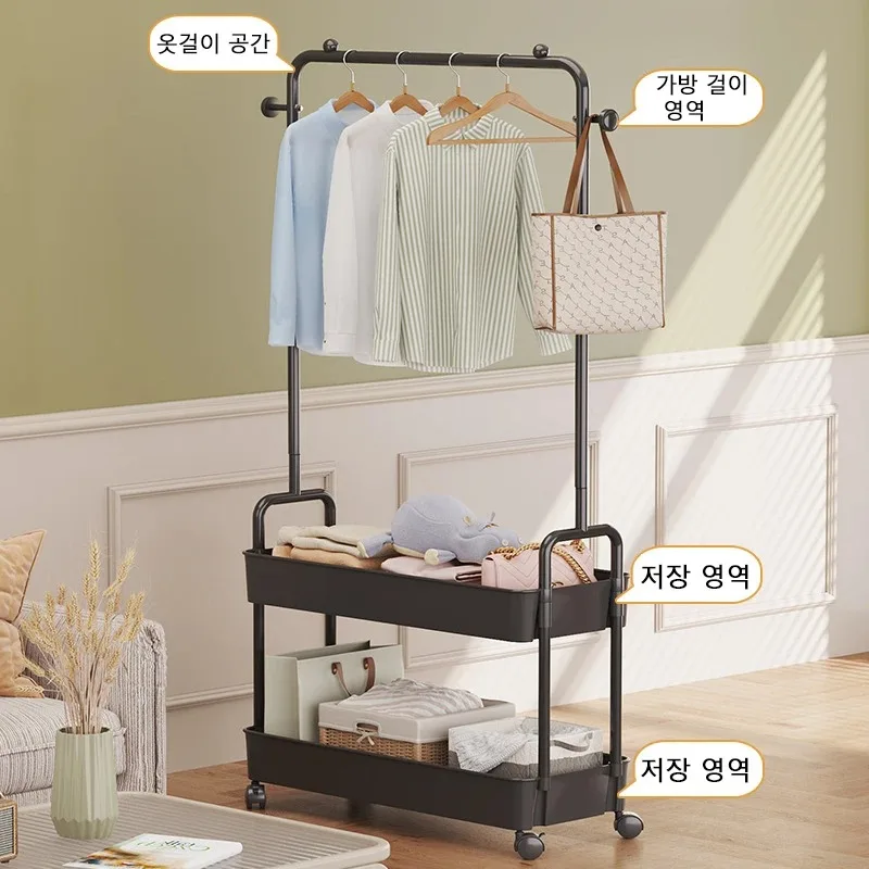 Simple Clothes Rack Clothesline Ground Mounted Wheeled Mobile Hanger Multi Functional Living Room Bedroom Storage Rack Coat Rack