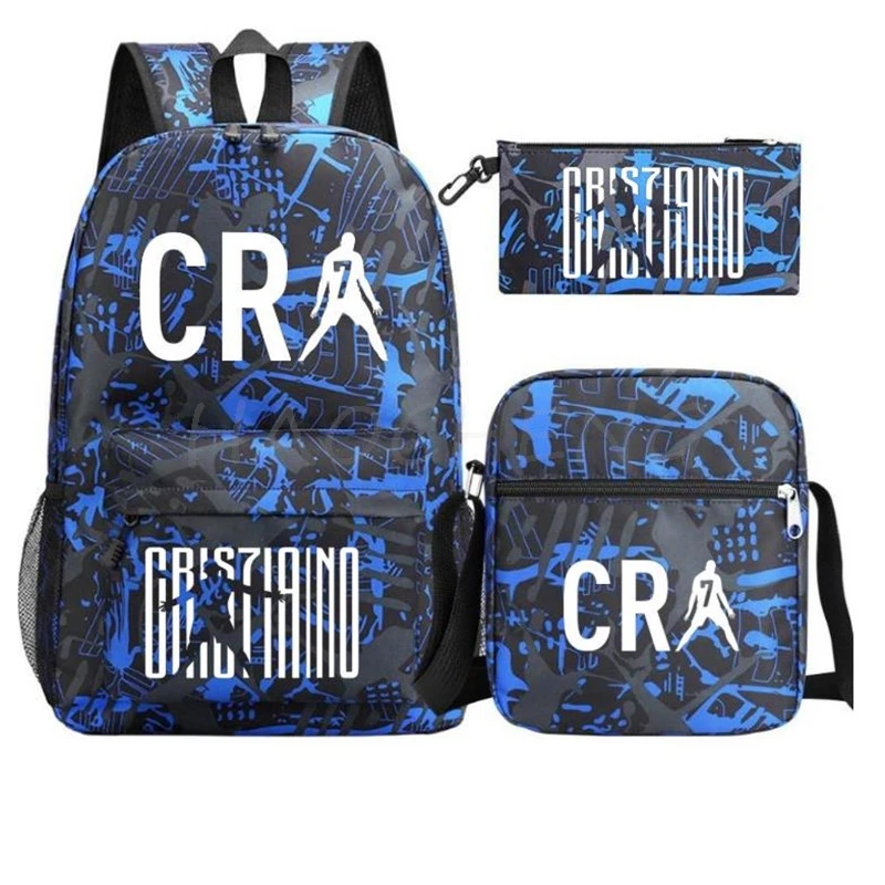 Sac à Dos d'École avec Fermeture Éclair pour Étudiant, Ensemble de 3 Pièces, Football CR7, Sacs de Voyage pour Ordinateur Portable, Nouvelle Collection