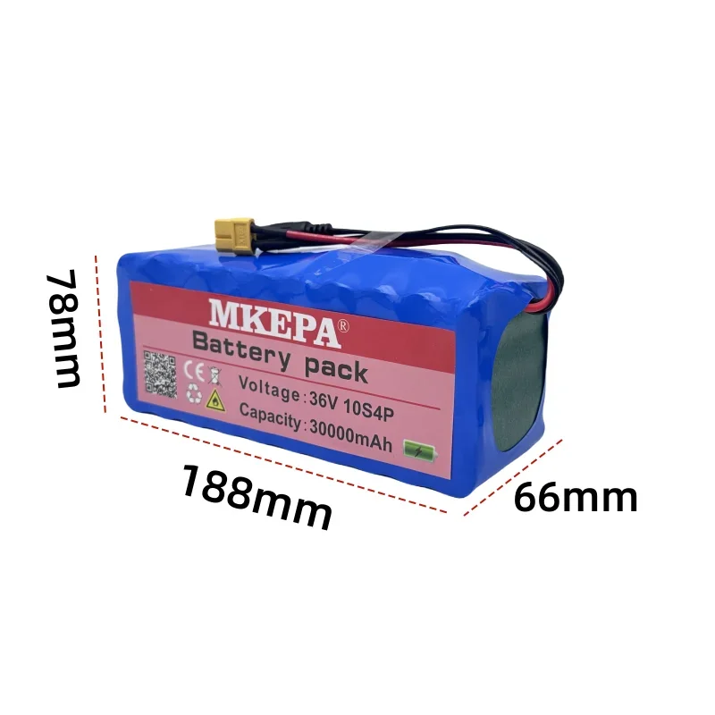 36V 10S4P 30Ah battery pack 500W high power battery 42V 30000mAh Ebike electric bicycle BMS 42v battery  plug+42Vcharger