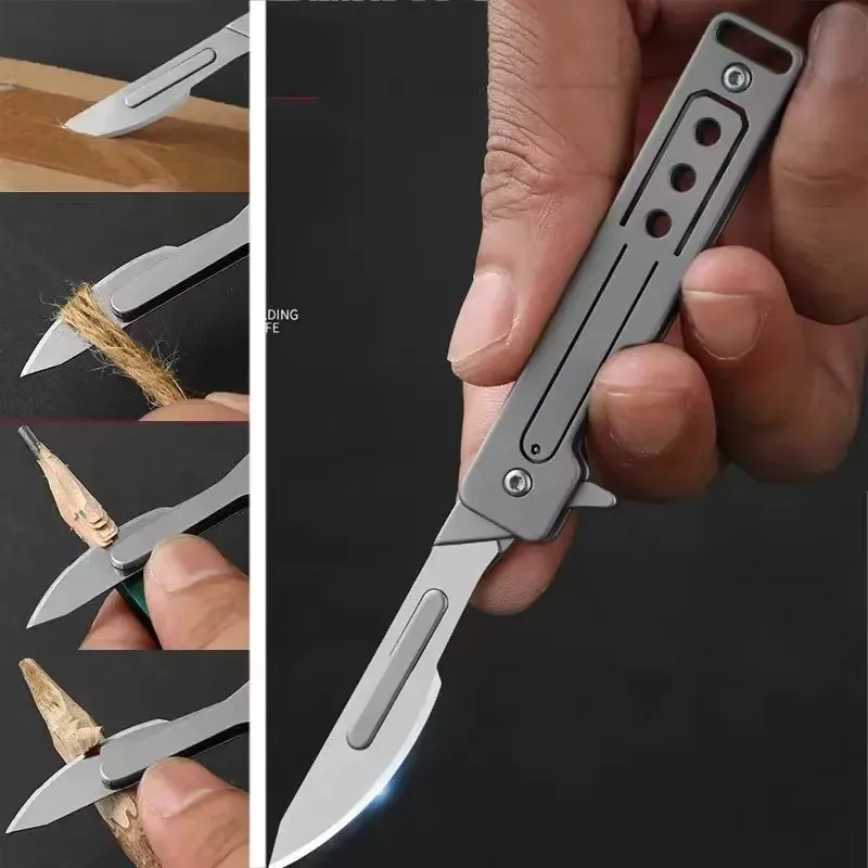 Stainless steel round hole art knife for unboxing, unpacking, express delivery, folding, and multifunctional outdoor tools