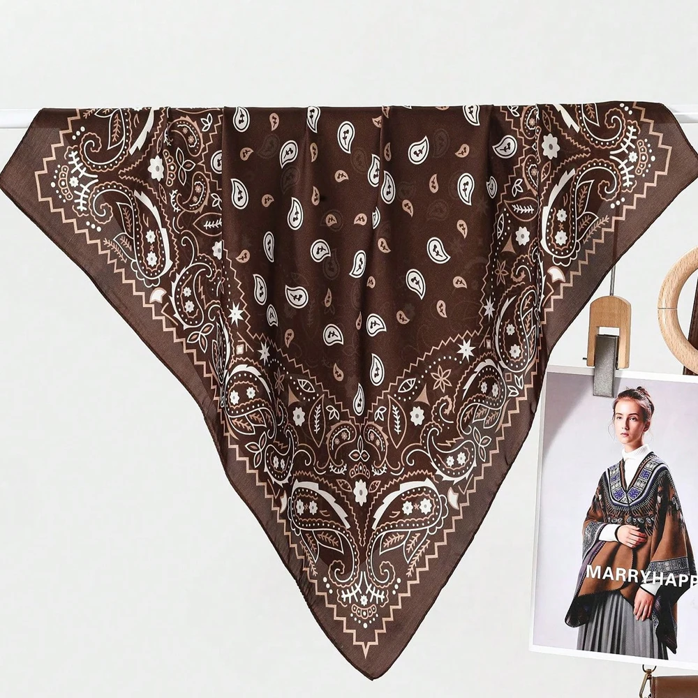 Paisley Printed Square Scarf For Women Elegant Imitation Silk Scarves Bandanas Retro Hijab Neckerchief Luxury Shawl Wraps image 3
