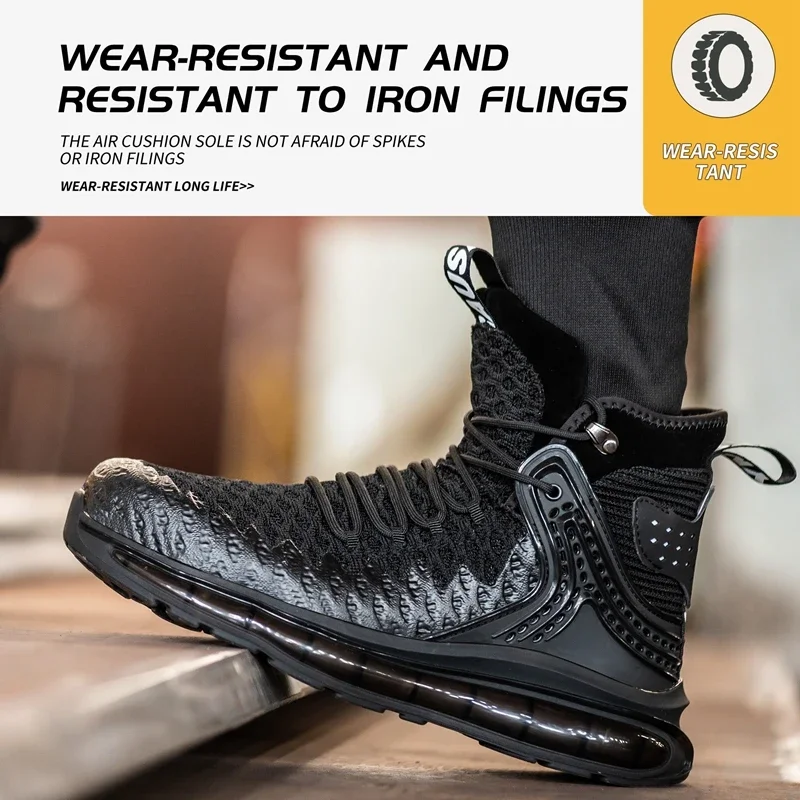 High Top Men Safety Boots Air Cushion Work Boots Anti Smashing Anti Piercing Protective Shoes Security Sneakers Large Size 49 50