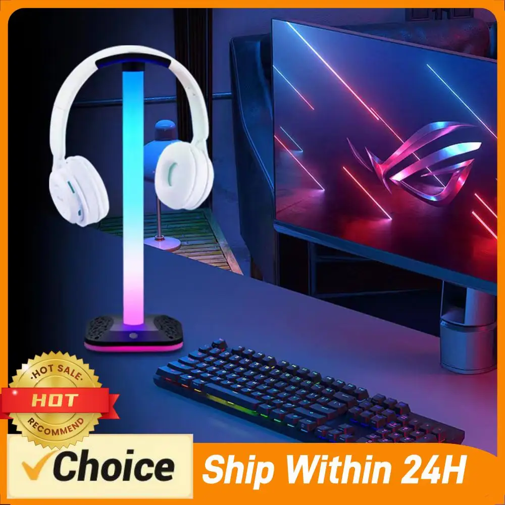 

RGB Light Earphone Holder Display Shelf Anti Slip Headphone Hanger Support Anti Scratch PC Accessories Brightness Adjustable