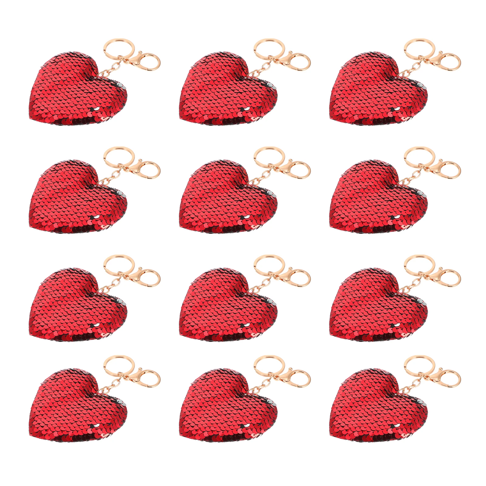 

24 Pcs Love Keychain Heart Chains Valentines Sequin Bulk Sequins Heart-shaped Plastic Glitter Keychains Charm Lovers