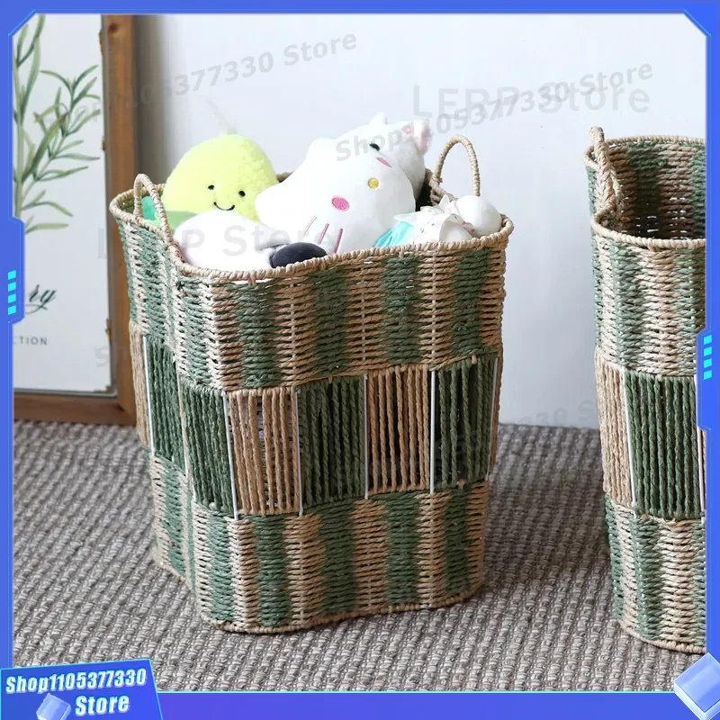 Large Capacity Imitation Rattan Storage Basket Portable Laundry Hamper for Dirty Clothes Home Toy Organizer Sundries Bucket