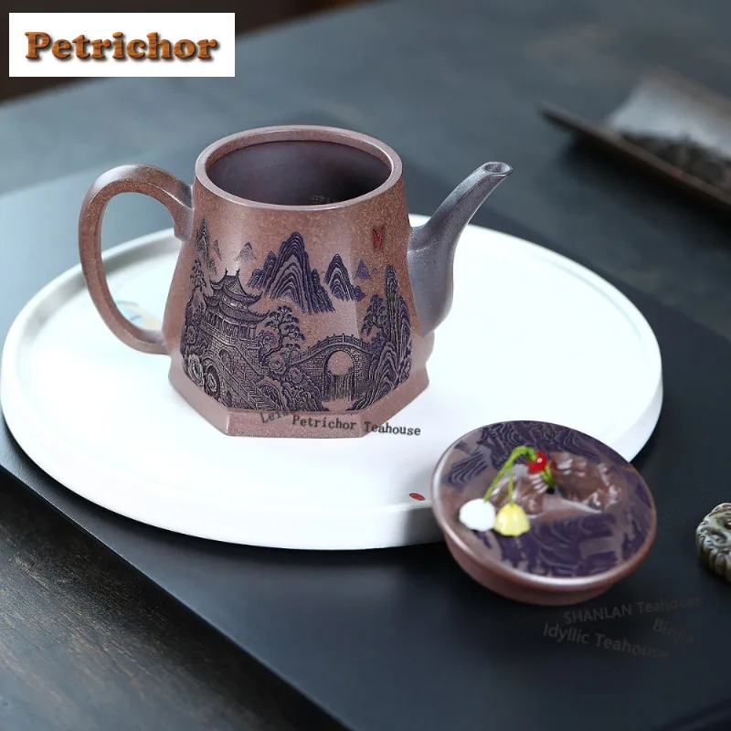 210ml Luxury Yixing Purple Clay Teapots Famous Handmade Landscape Pot Raw Ore Wood-fired Porcelain Mud Kettle Zisha Tea Set Gift