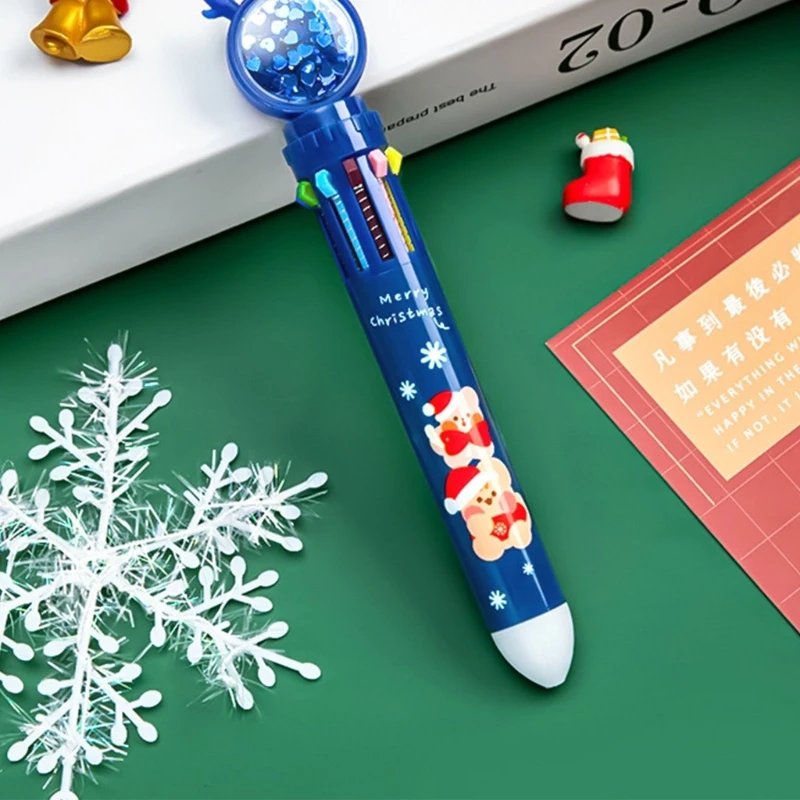 Разноцветные ручки, выдвижные шариковые ручки 10-в-1, чернильная ручка Xmas Deer для письма