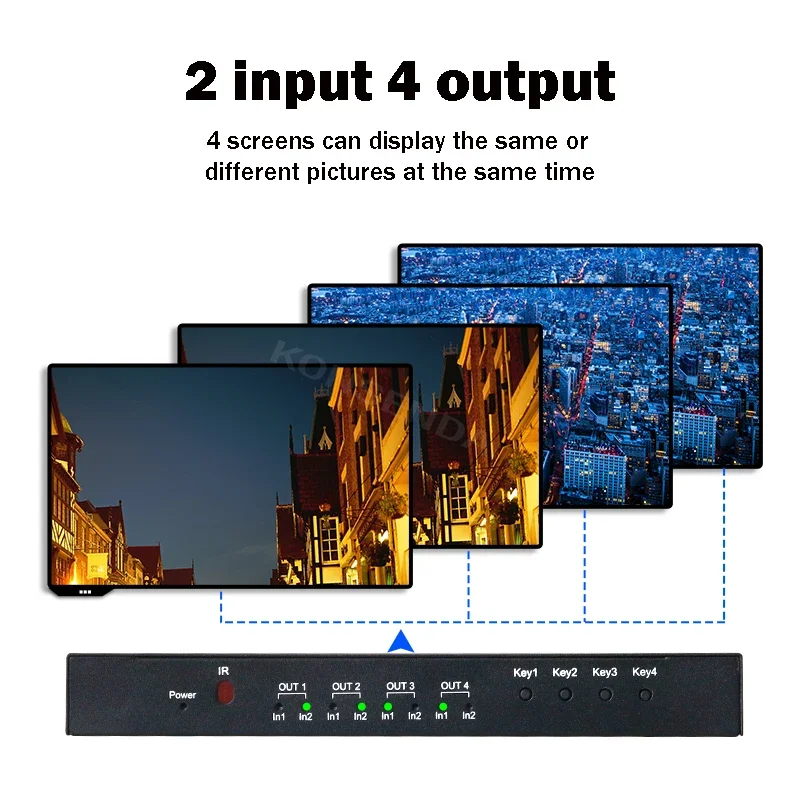 2x4 HDMI Matrix Switch 4x2 4K 60Hz Matrix HDMI2.0 Switch Splitter 2 in 4 out with Optical 3.5mm Audio Out with IR Remote HDCP2.2